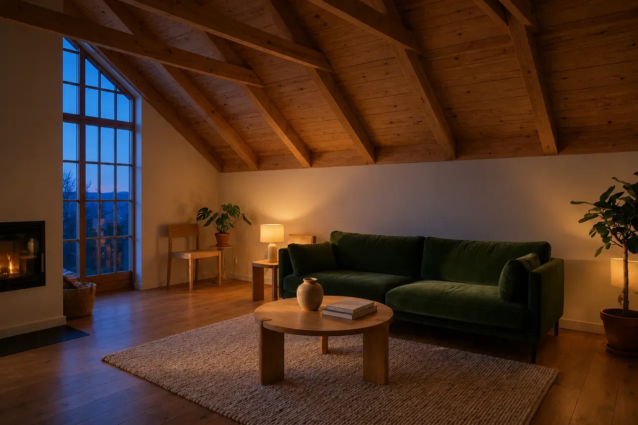 Living room relit to blue hour, GPT Image 2, real Omnely output