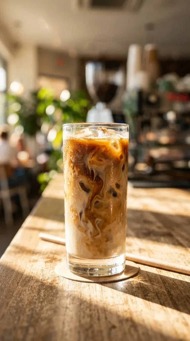 Iced latte on a cafe counter, generated with Nano Banana 2.1