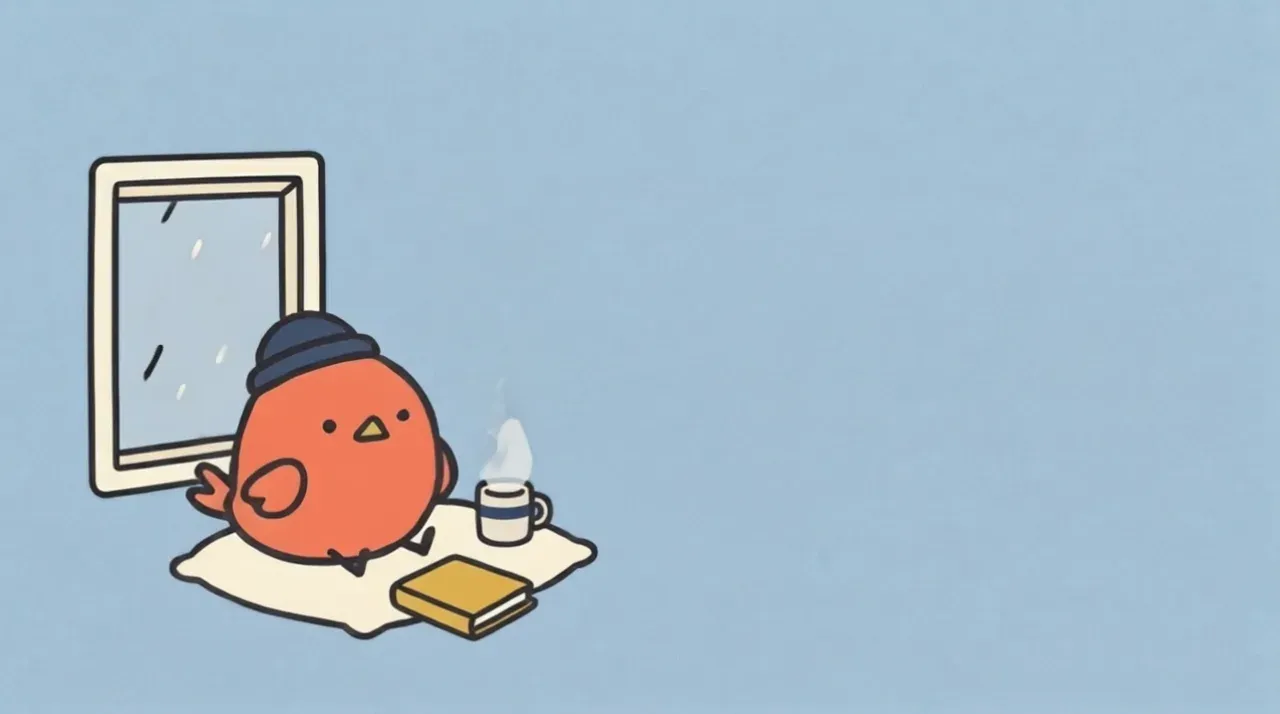 Animated cartoon bird by a rainy window, Kling 3.0