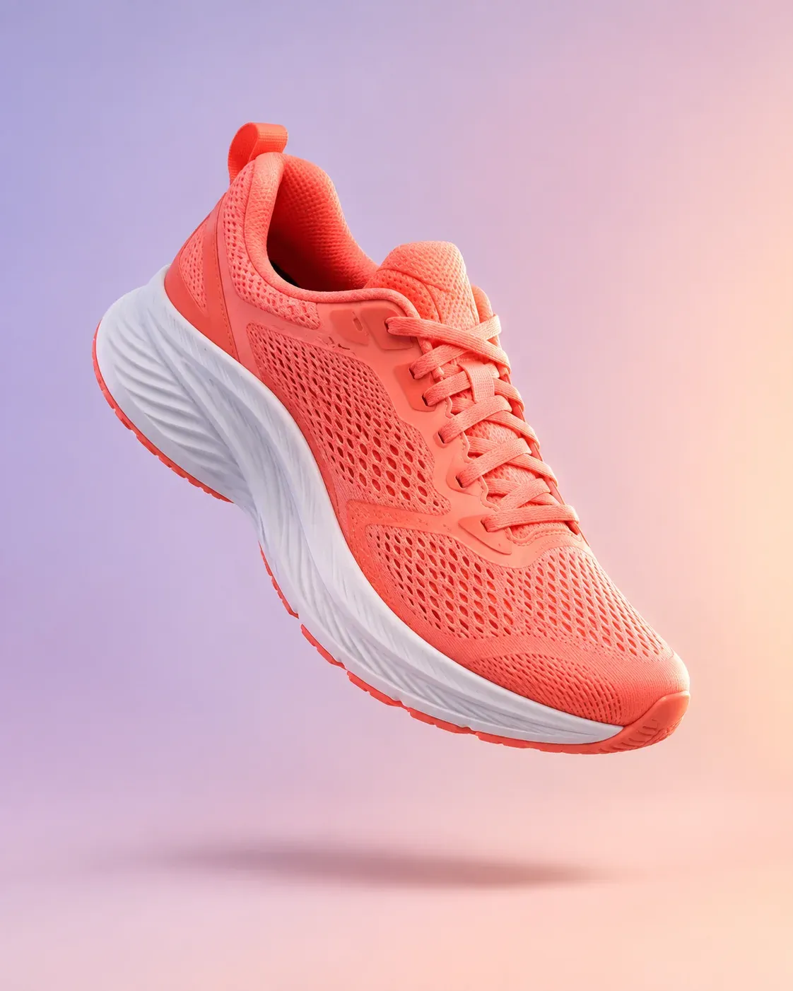 Prompt 3, floating sneaker on gradient: real Omnely output from GPT Image 2.5 Flare at 1K