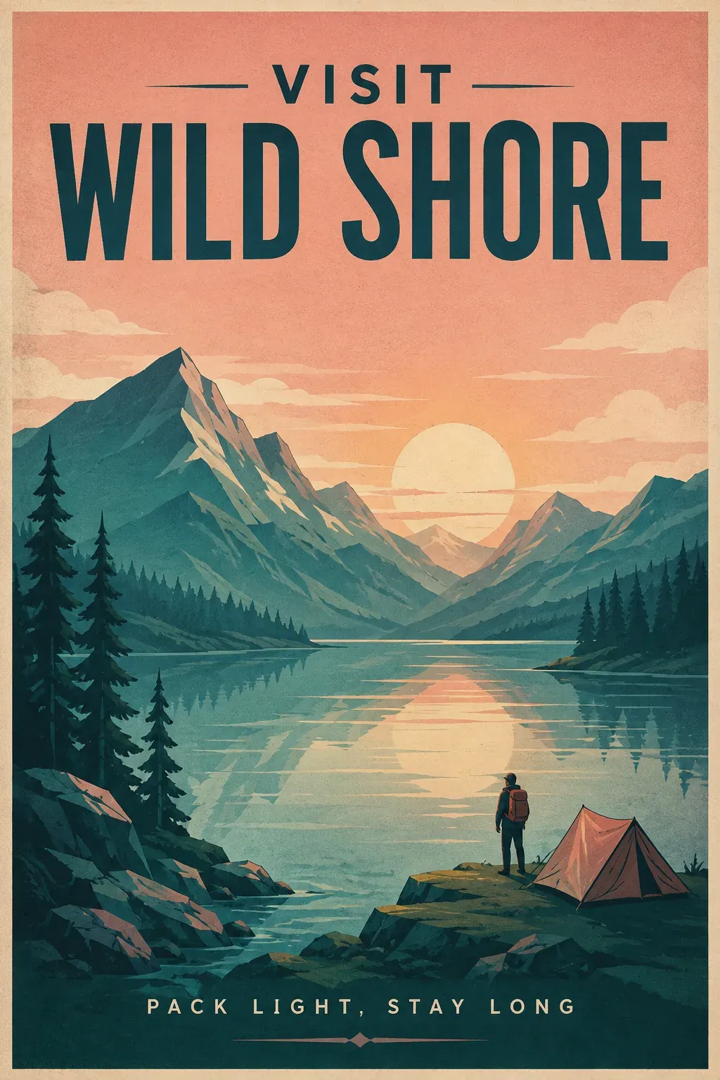 Prompt 10, travel poster, mountain lake: real Omnely output from GPT Image 2.5 Flare at 1K