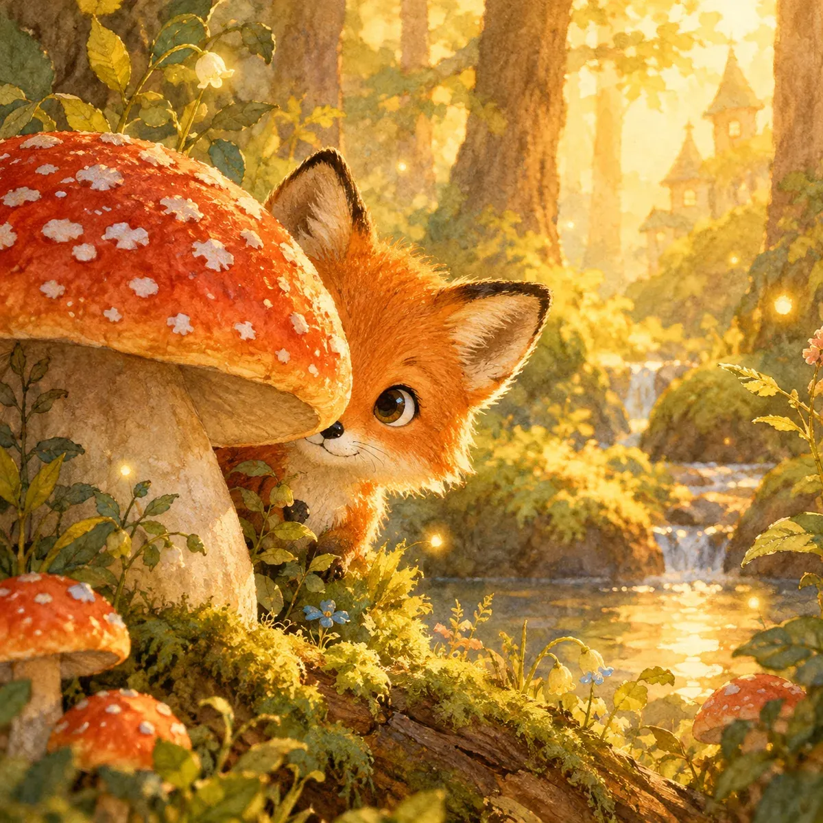 Prompt 14, children's book illustration, forest: real Omnely output from GPT Image 2.5 Flare at 1K