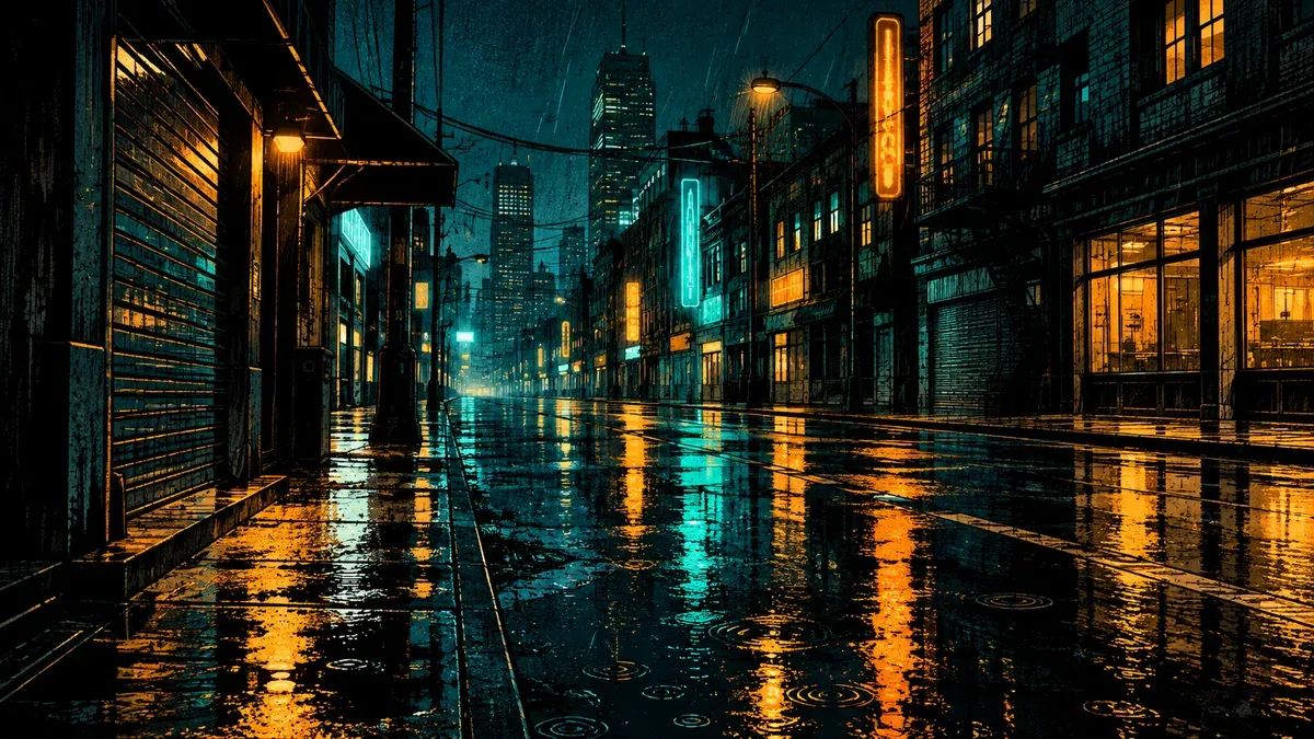 Prompt 18, noir detective illustration: real Omnely output from GPT Image 2.5 Flare at 1K