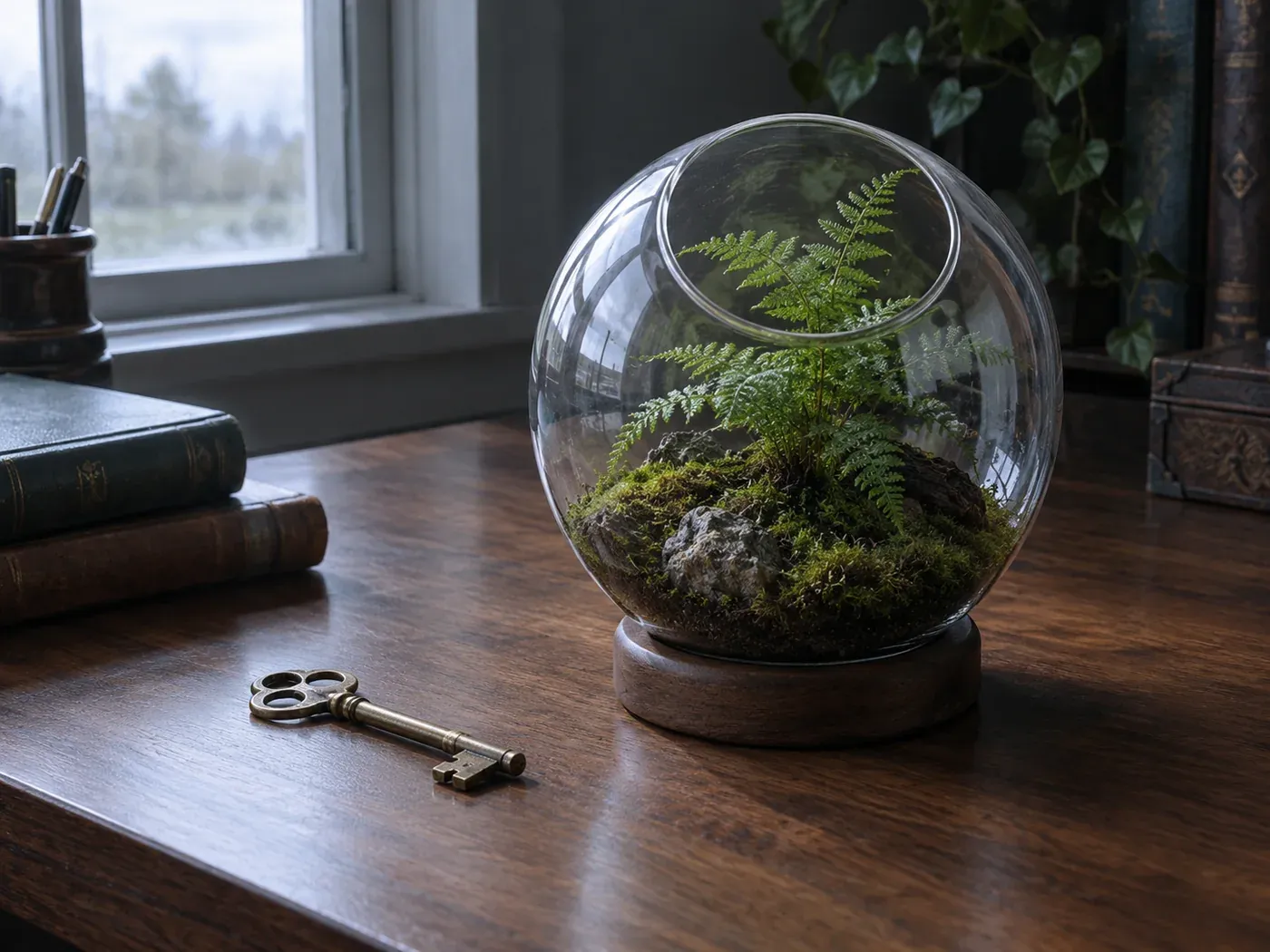Prompt 4, terrarium, soft overcast light: real Omnely output from GPT Image 2 at 1K