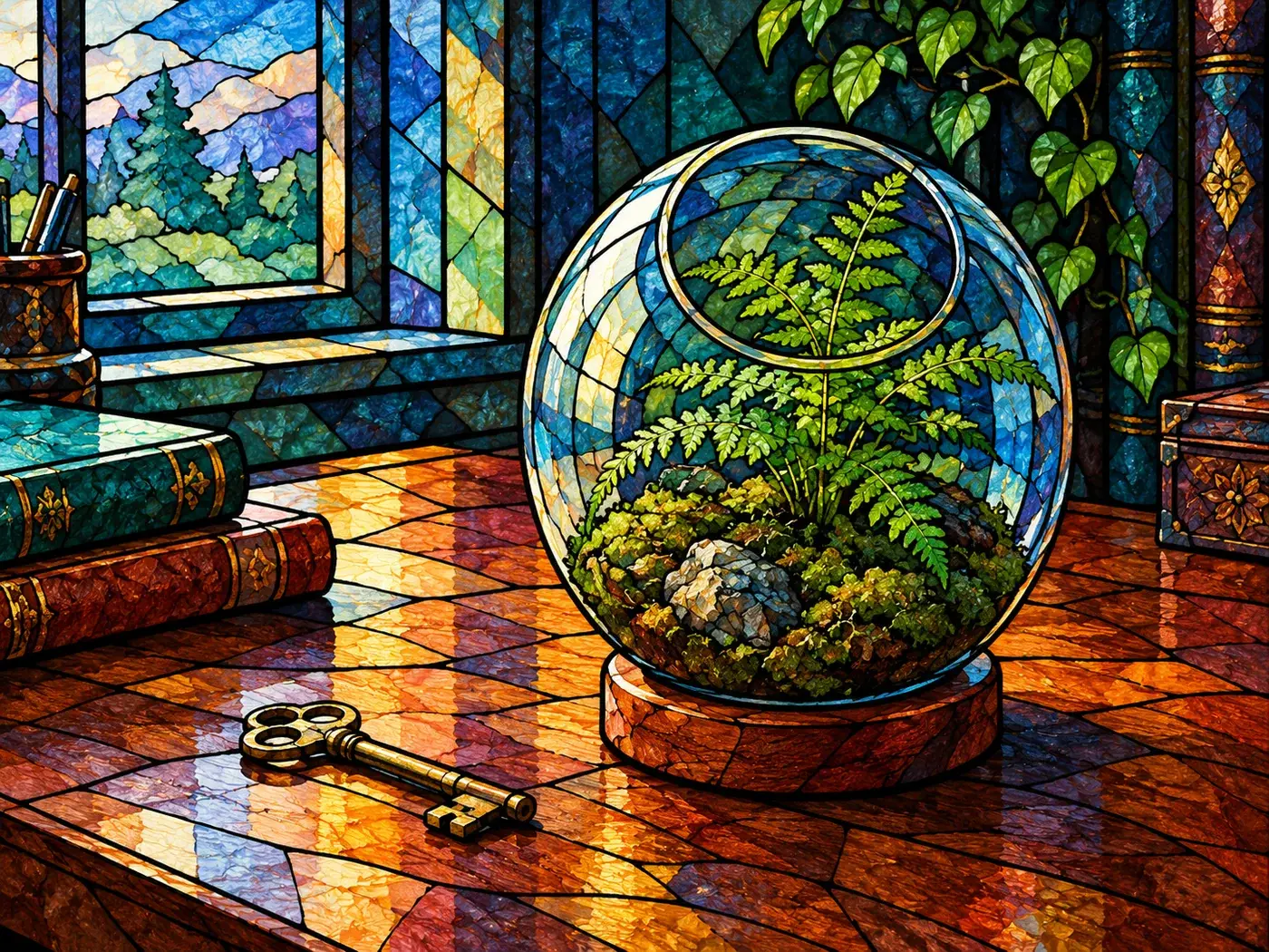 Stained-glass restyle from 2 references, real Omnely output from GPT Image 2
