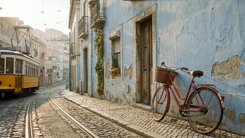 Frame from a Wan 3.0 clip of the Lisbon street