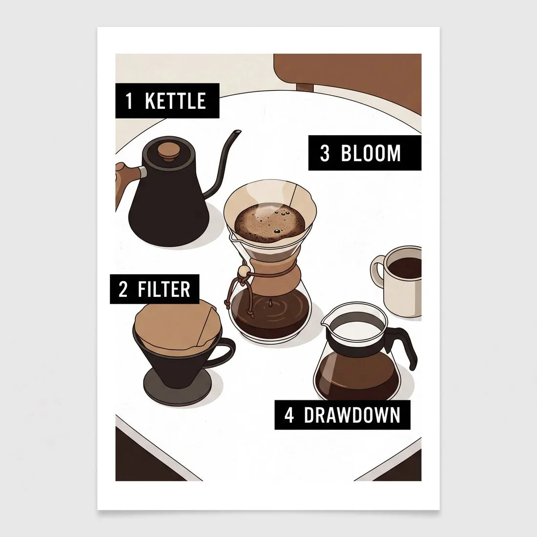 Nano banana pro prompts example: pour-over diagram with numbered labels