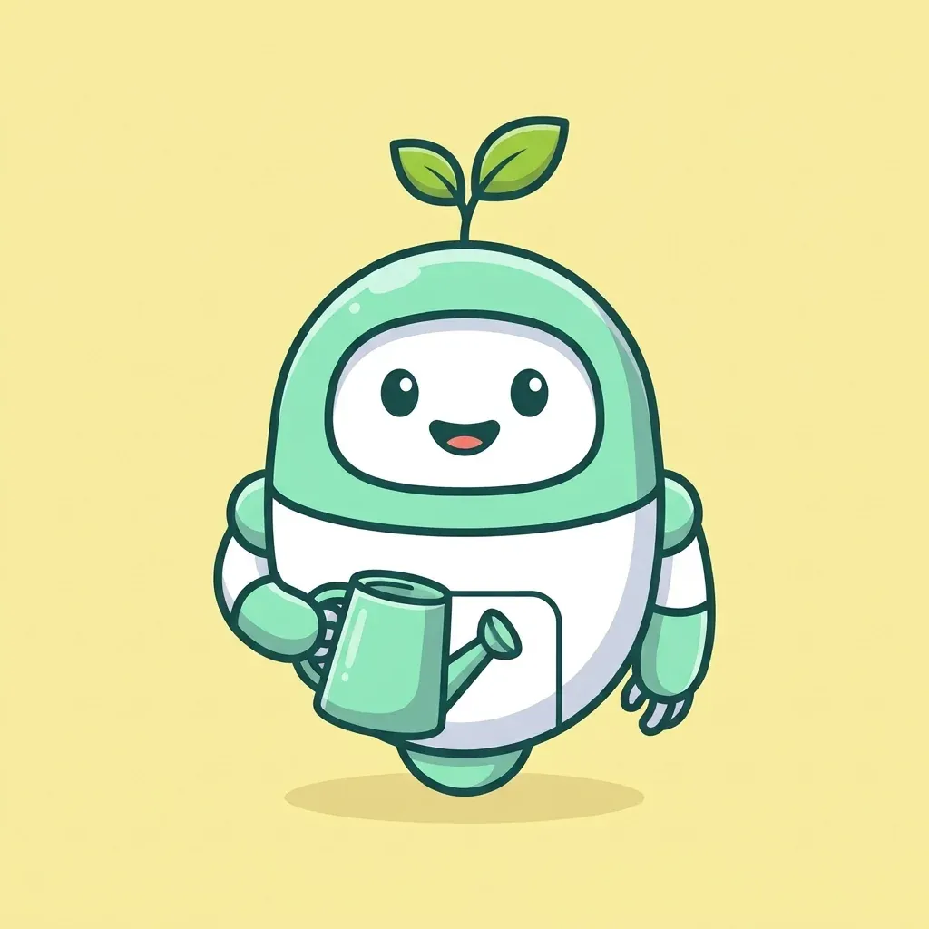 Prompt 5, robot gardener mascot: real Omnely output from Nano Banana Pro at 1K