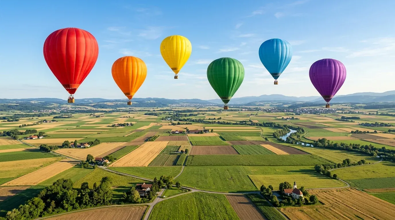 Prompt 6, six hot air balloons: real Omnely output from Nano Banana 2 at 1K